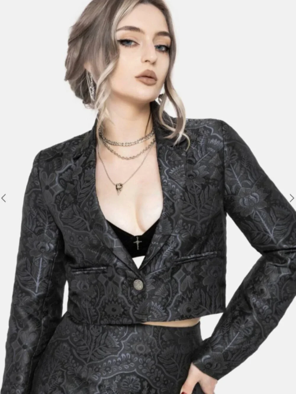 Disturbia Nocturna Jacquard Cropped Blazer Jacket Button-Down Academia Sz 10 NWT